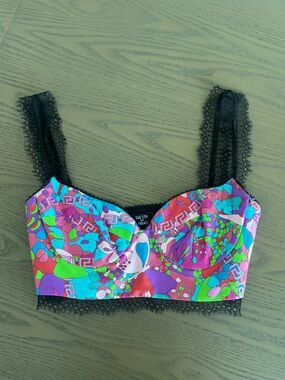 Versace multicolored lace trim top
